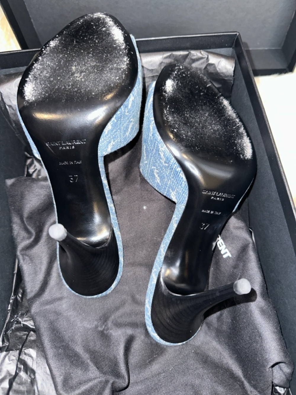 Saint Laurent Blue Denim Monogram Slide Mules - Picture 6 of 11